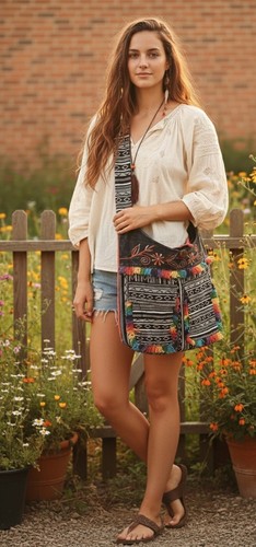 Boho Hippie Purse – Crossbody Fringed Cotton Festival Bag Handmade Nepal - Picture 1 of 11