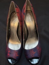 NINE WEST Purple & Orange Floral Open Toe Pump W Black Heel. SZ 7.5