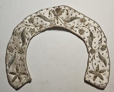 Vintage Embroidered Beaded White and Gold Collar Handmade in India Glentex