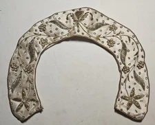 Vintage Embroidered Beaded White and Gold Collar Handmade in India Glentex