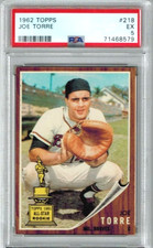 Joe Torre/Braves 1962 Topps Baseball RC Rookie Card #218 Graded EX PSA 5. rookie card picture