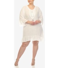White Mark Womens Embroidered Sheath Dress, white, Plus Size, One Size