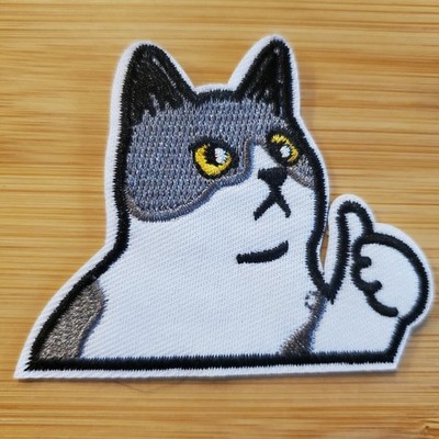 THUMBS UP CAT IRON-ON PATCH FUNNY SARCASTIC MEME