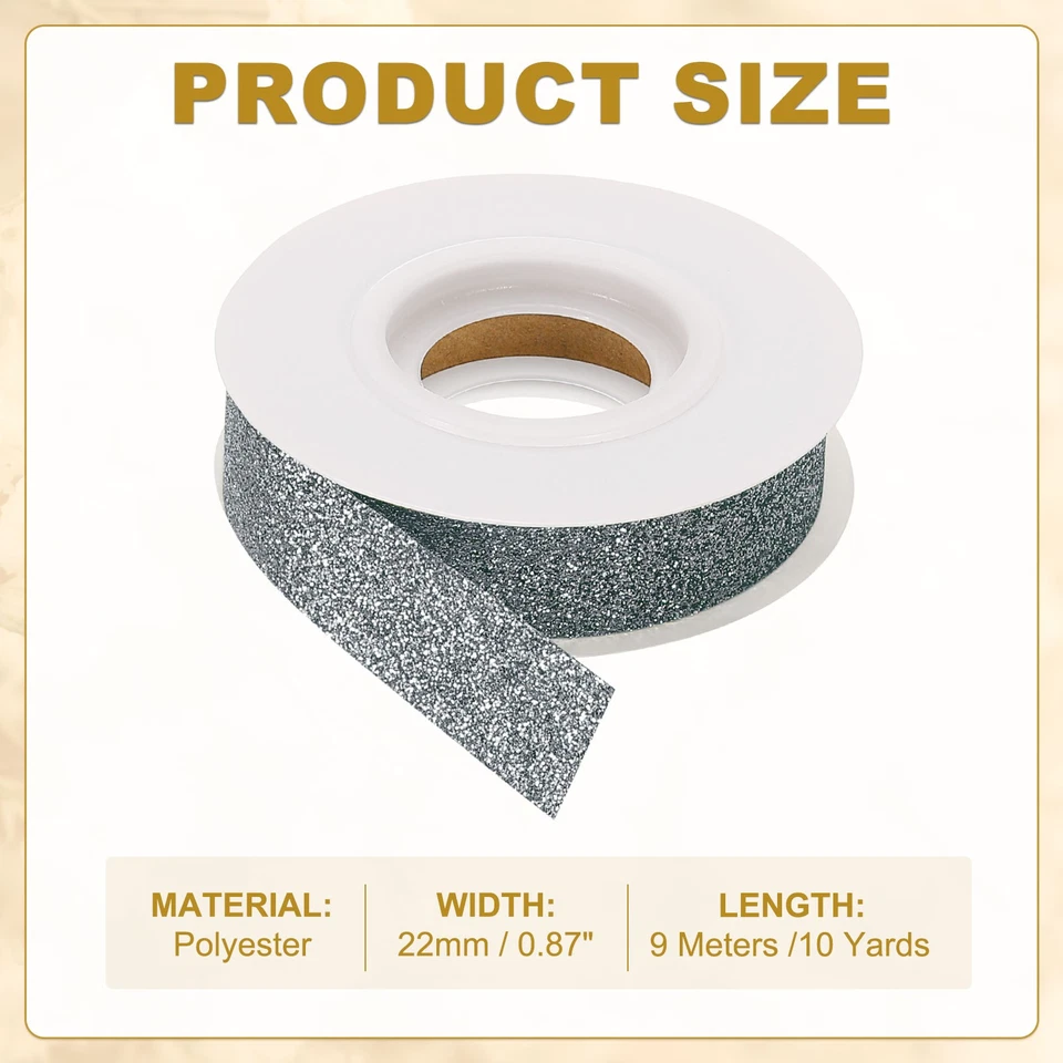 7/8" x 10 Yards Sparkle Ribbons, Gift Wrapping Crafts Cut Edge Ribbon, Gray - Image 2 of 4