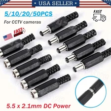 5/50Pcs 5.5x2.1mm DC Male Plug Female Socket Power Supply Ends Solder Connectors