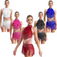 Women Costume Party Bodysuit Tassels Dancewear Ballroom Sleeveless Rumba Dance
