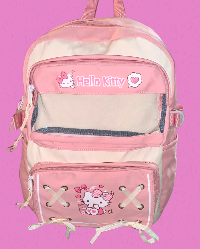 Hello Kitty Ita Backpack Peach Cartoon Design 17" Transparent Window School  Bag | eBay