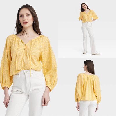 Small - Womens Long Sleeve Blouse - Universal Thread - Yellow Floral
