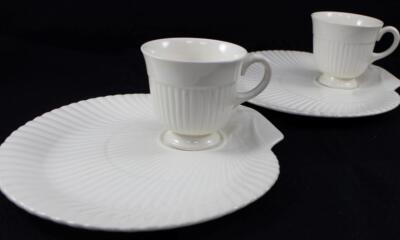 Wedgwood Edme Set of Two Snack Sets with Cups Shell Shaped Bases 