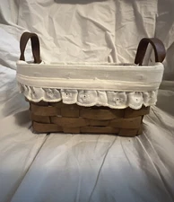Longaberger Woven Display Basket 7" X 5" X 4", with Leather Strap 1985 Vintage