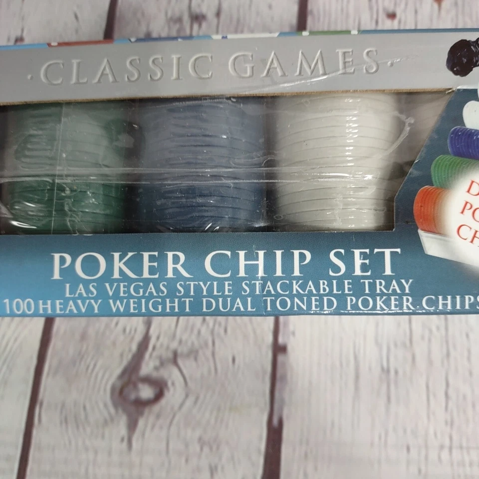 Poker Chips Set of 100 Las Vegas Style Stackable Tray Classic Games Heavy Weight - Image 3 of 4