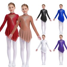 Kids Girls Dance Dress With Finger Holes Dancewear Ballet Dresses Sparkly Shiny