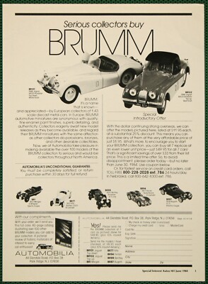 Brumm Diecast Jaguar XK120 Morgan Alpha Ferrari Cars Vintage Print Ad 1984