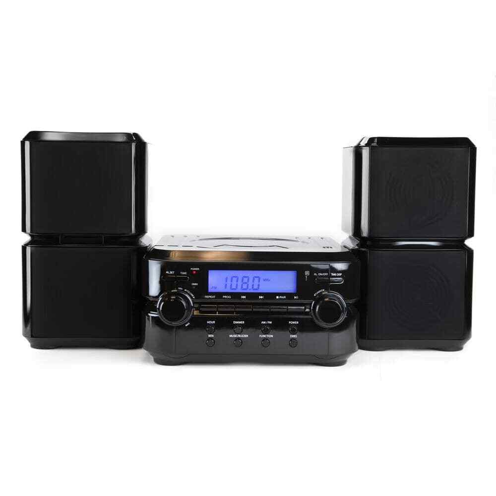 Bluetooth Microsystem CD Player, FM Radio, Clock Stereo Speakers, Black (ES-4001