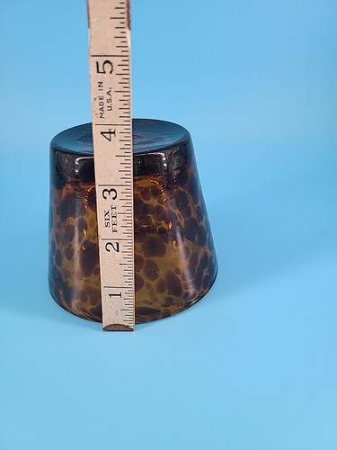Hand Blown Art Glass Candle Holder Tortoise Speckled Amber Glass Votive - Picture 5 of 6