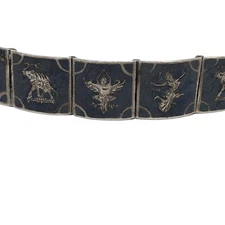 Vintage Sterling Silver Siam Black Niello Panel Link Bracelet 6-3/4" 21.6 grams