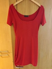 Pretty Little Thing Shape Womens Mini Dress Red Slinky Panelled - Size UK 12