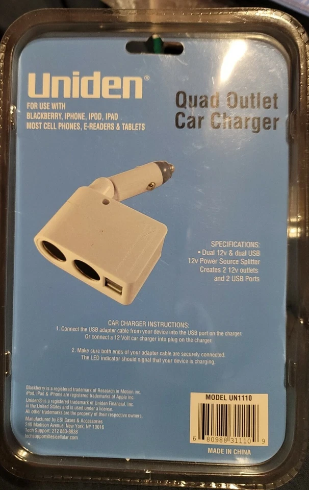 Автомобильное зарядное устройство Uniden с четырьмя розетками  - Изображение 2 из 2