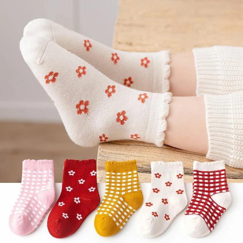 5 Pairs Toddler Kid Baby Girls Cotton Socks Warm Socks Flower Sock
