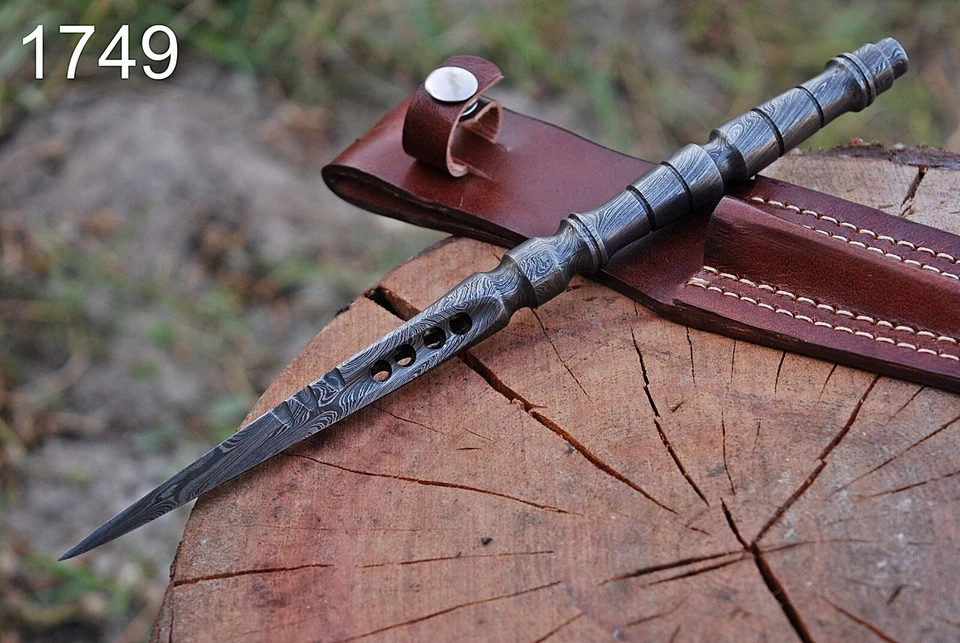 Hecho a mano Damasco acero Kris daga bota cuchillo espiga completa pesca trituradora de hielo EDC Foto 2 de 4