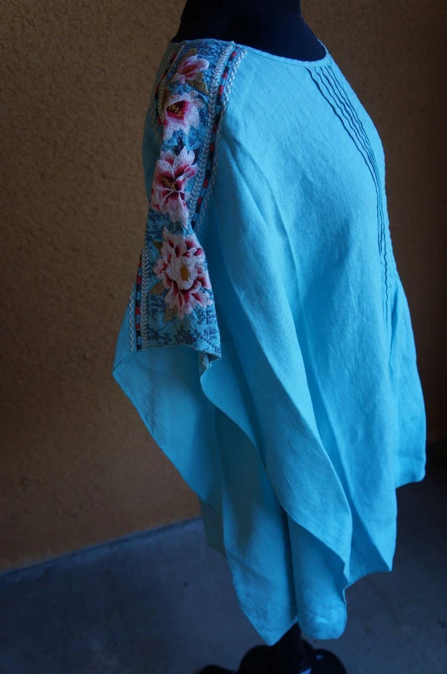 NEW Johnny Was JWLA Floral Embroidered BOHO Contessa Pintuck Poncho Blouse Top S - Image 4 of 4