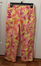 Lilly Pulitzer yellow orange, pink PACIFIC WING print crop capri pants fits 0-2