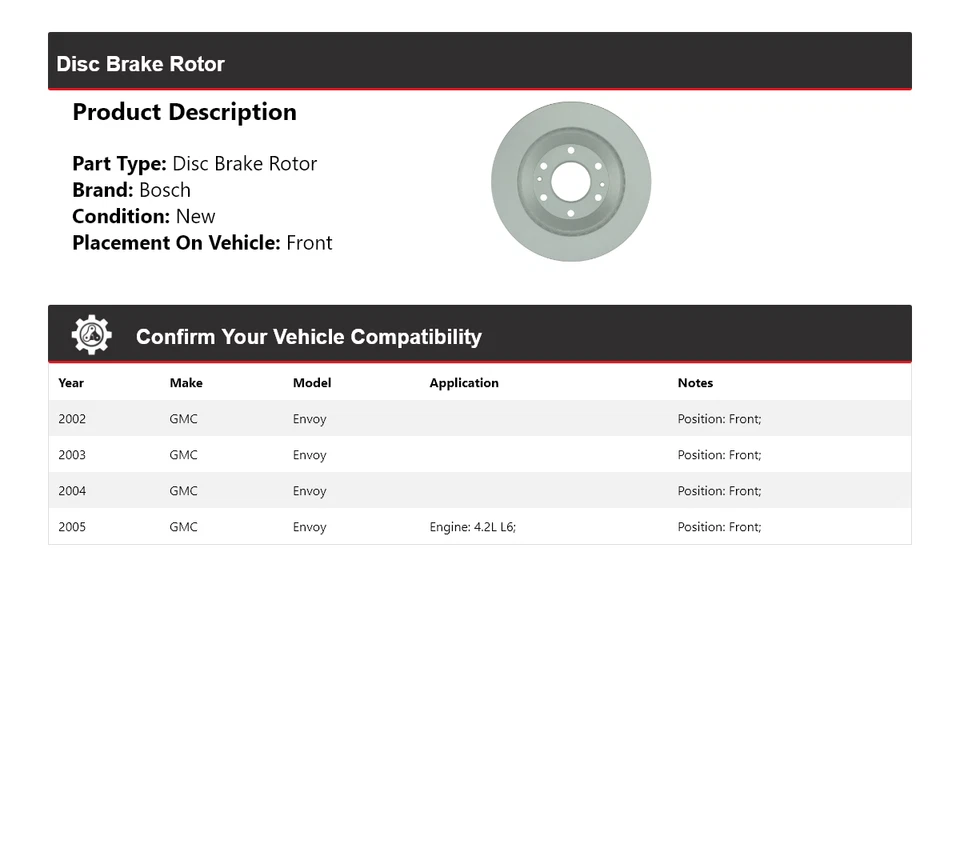 For 2002-2005 GMC Envoy Bosch QuietCast Disc Brake Rotor Front 2003 2004 - Image 2 of 4