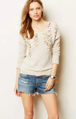 Akemi + Kin Ribbon Weaver Pullover Top Size XS Natural Beige Anthropologie