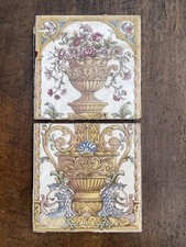 Victorian Style Floral Planter Fireplace Tiles Rare Vintage