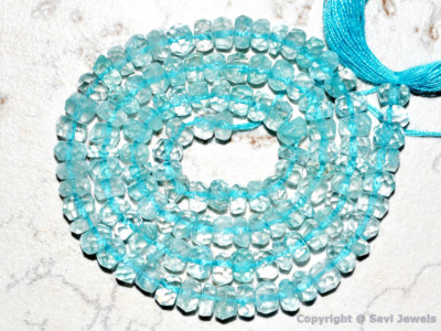 Aquamarine 2.5-3mm/3.5-4mm/4-4.5mm Micro FACETED Rondelle 7''str (Select-A-Size)