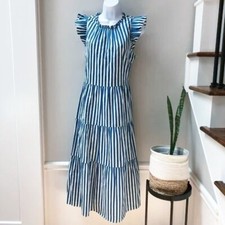 NEW J Crew Women's Petite Tiered cotton dobby dress cape stripe MP NWT Midi