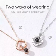 I LOVE YOU In 100 languages Projection heart shape Necklace For Memory Of LOVE