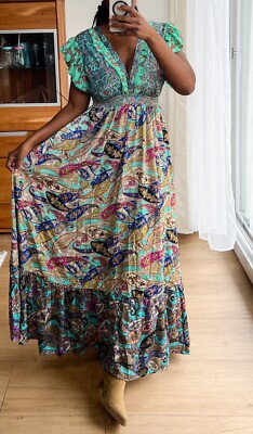 Gold & Silver Paris Damen Sommer boho hippie ibiza Maxikleid (S,M,L)