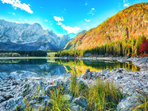 Lake with Mangart Peak 5mm thick Plastic Poster Ready to Hang 60x45cm - Picture 2 of 3