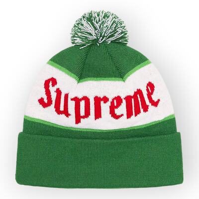 Supreme Alpine Beanie Green FW22 NEW Pompom Cuff Jacquard Knit