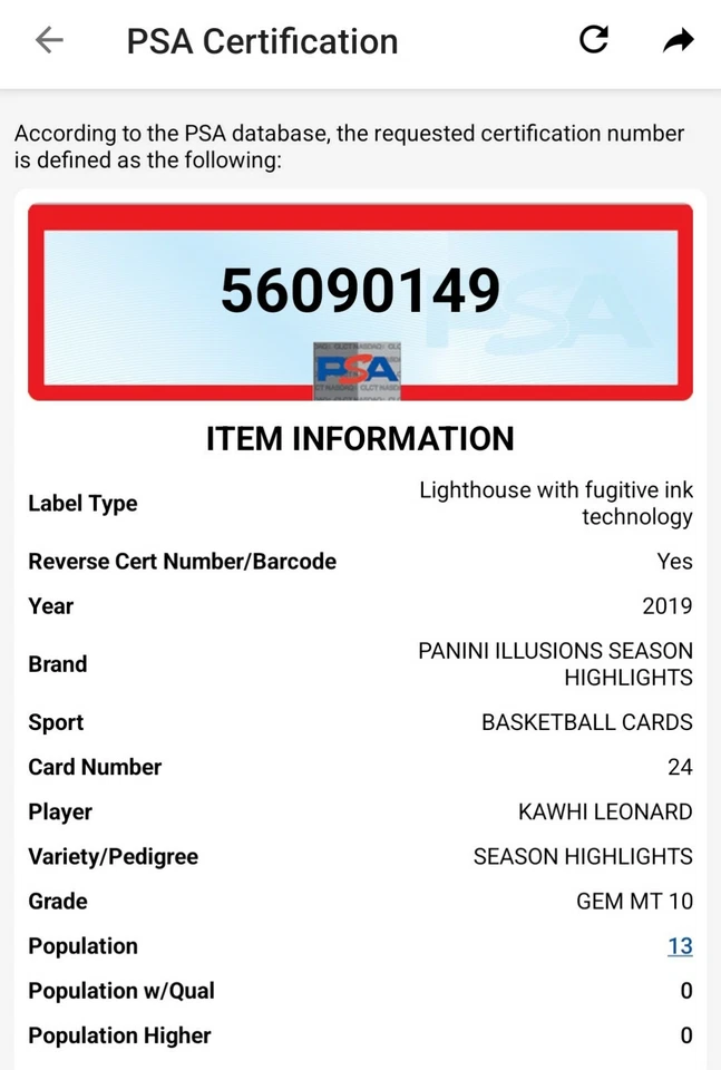 🔥2019 Panini Illusions NBA #24 Kawhi Leonard Season Highlights PSA 10 Pop 13🔥 - Image 3 of 3