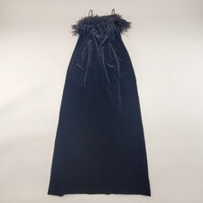 VTG 90s Alex Evenings Black Velvet Prom Dress 14 Ostrich Feathers Gown USA Made