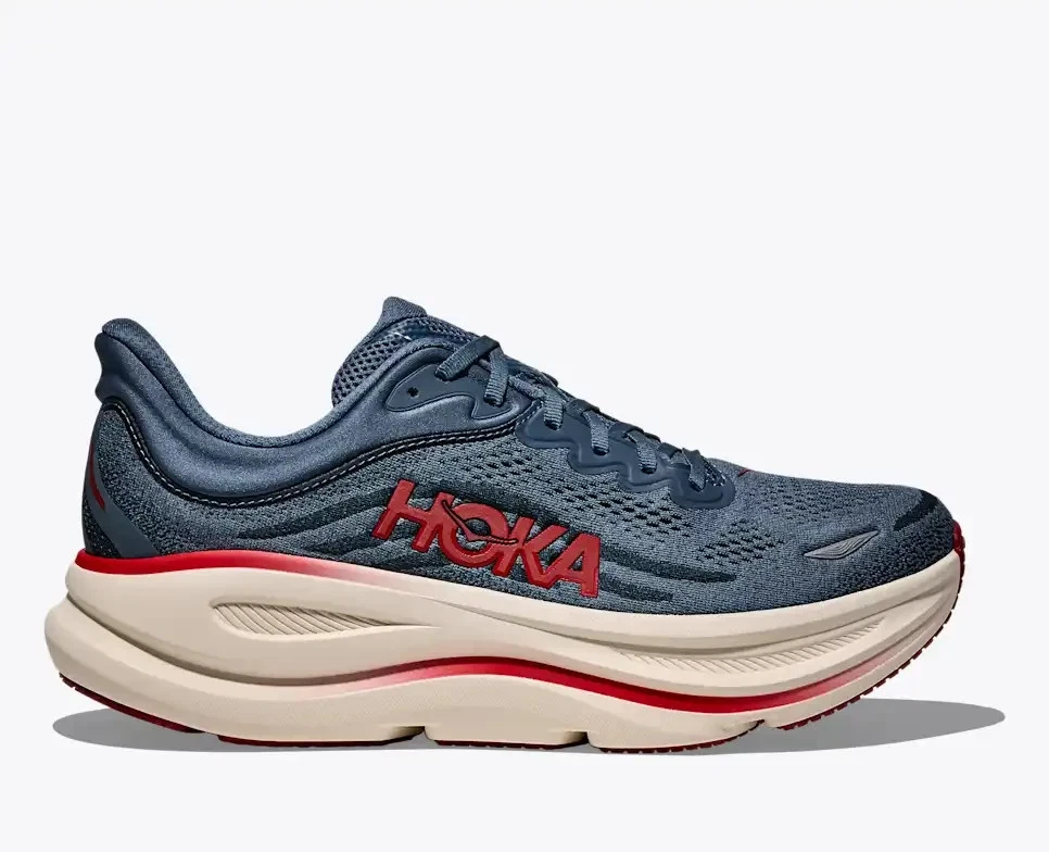 HOKA Bondi 9 In Blue And Red Mens Trainers Limited Edition