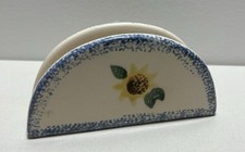 Vintage Sunflower Blue Sponge Paint Ceramic Napkin Holder!!