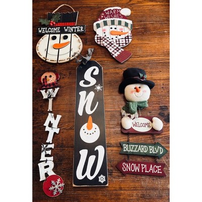 Lot of 5 Winter Snowman Wooden Signs