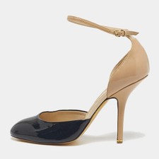Zapatos de salón Stella McCartney negros beige charol Dorsay correa al tobillo talla 38