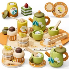 Rriboudwan Wooden Tea Party Set For Toddlers 3-5 Pretend Play Tea Set