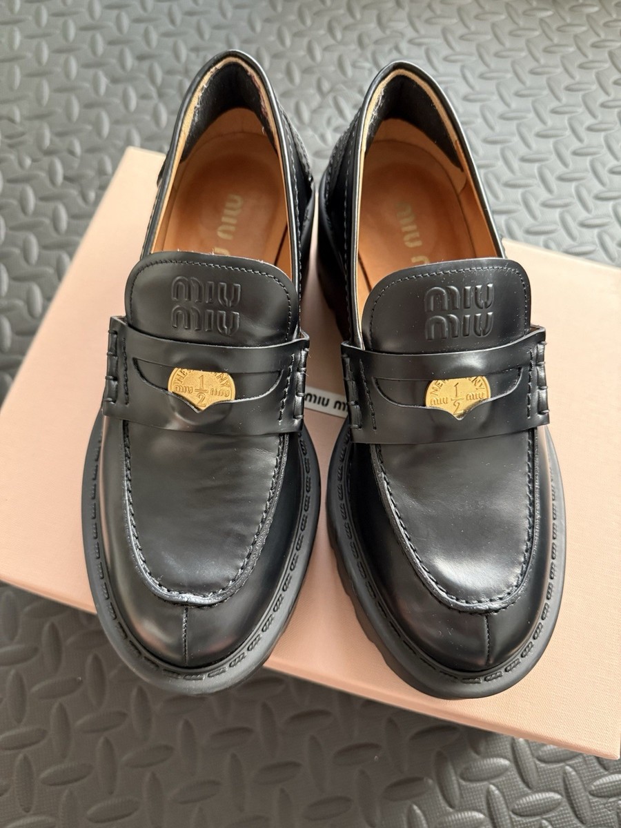 Miu Monogram Leather Penny Loafers Calzature Donna 5D292E