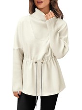 Fisoew Women's Turtleneck Sweatshirts Fleece Drawstring Waist Casual Long Sle...