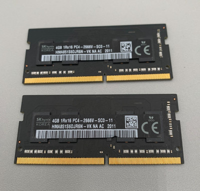 Lot Of 2 SK Hynix DDR4 4GB Each (2 x 4GB = 8GB) PC4 2666Mhz RAM Memory (Black)