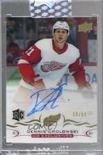 2018 Upper Deck Clear Cut Rookies UD Exclusives 59/65 Dennis Cholowski Auto fm0