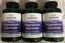 3X Swanson Albion Magnesium Glycinate 133 mg 3X 90 Cap heart nerve bone health
