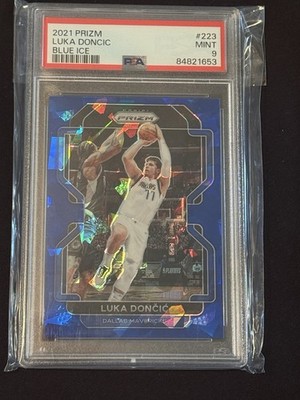 2021-22 PANINI PRIZM LUKA DONCIC BLUE CRACKED ICE PRIZM /125 MAVS LAKERS PSA 9