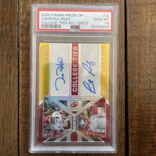 2020 Panini Prism DP - Jalen Hurts & Lincoln Riley Gold Auto 07/10 - PSA 10