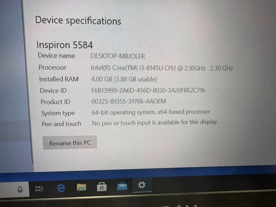 Dell Inspiron Model #P85F Intel(R) Core(TM) i3-845U CPU - Image 3 of 4